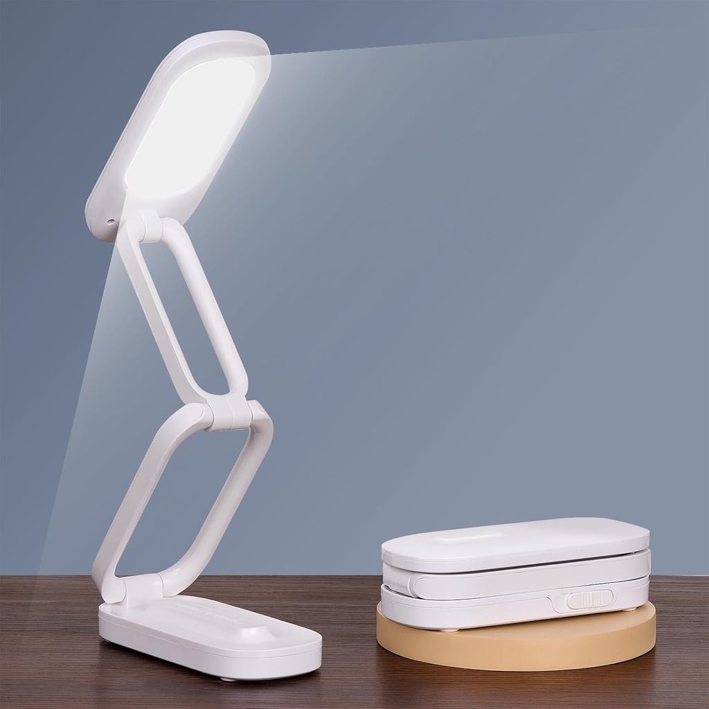 Foldable LED Desk Lamp, Rechargeable Battery Operated Portable Light with 3 Brightness Levels, 180° Adjustable Eye-Carin