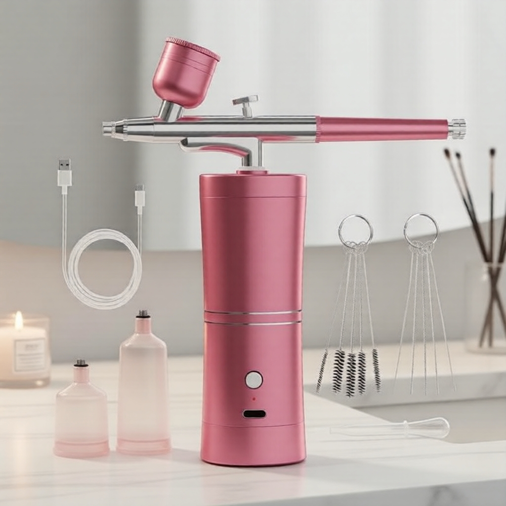 Kit Aerógrafo Portátil Recarregável com Mini Compressor Sem Fio - Para Unhas, Cabelo, Bolo e Maquiagem