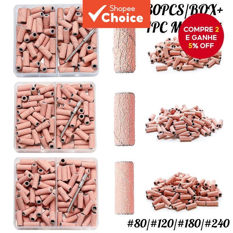 Rosa 80 unidades/caixa Mini Bandas de Lixa para Unhas com 1 unidade de Broca de Metal – Acessórios de Remoção de Unhas
