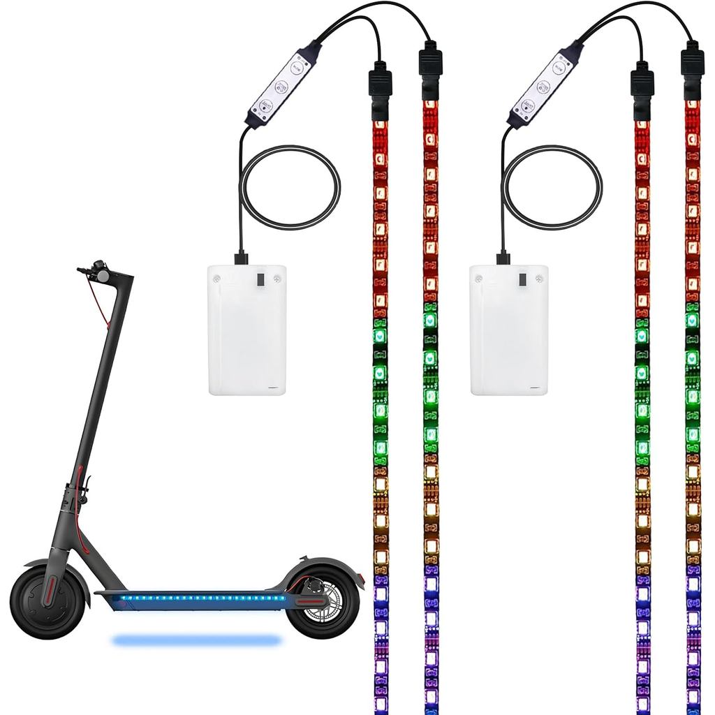 LED Lights for Scooter - 4 Pcs Electric Strip Light Battery Operated, Colorful, Can Be Cropped, Chassis Decorative Lamp