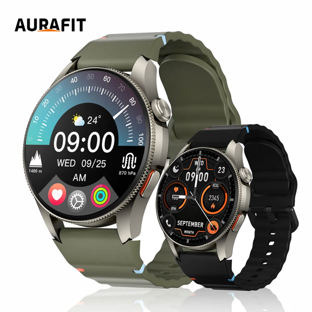 AURAFIT Trek2: AMOLED Smartwatch 450mAh Big Battery, HR Monitor, Calls, GPS, Waterproof for Swimming