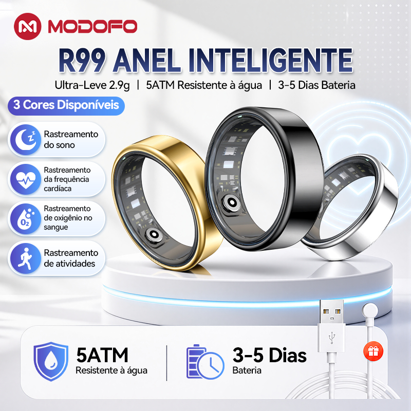 MODOFO Smart Ring Heart Rate Sleep Monitor SpO2 Waterproof 7-Day Battery Ultra Thin Fitness Tracker for iOS Android