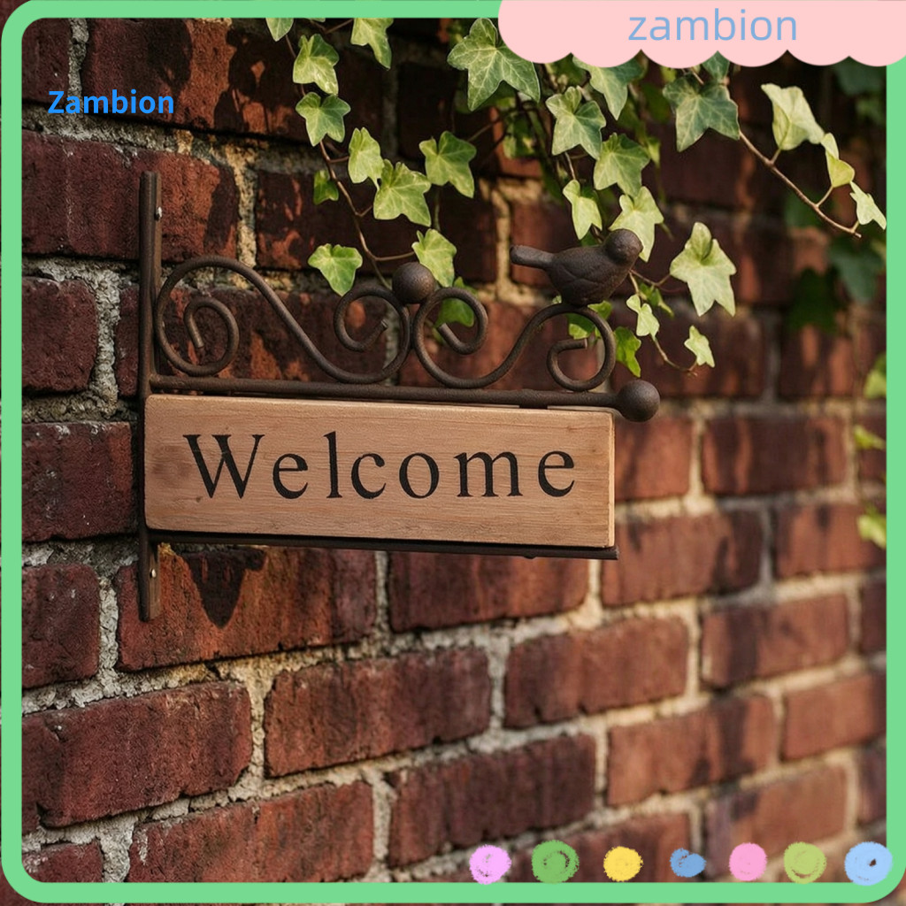 Mini Bird Porch Decor Outdoor Carving Sign Welcome Rustic Wooden Wall Mount with Iron Frame Weather-resistant for Gates