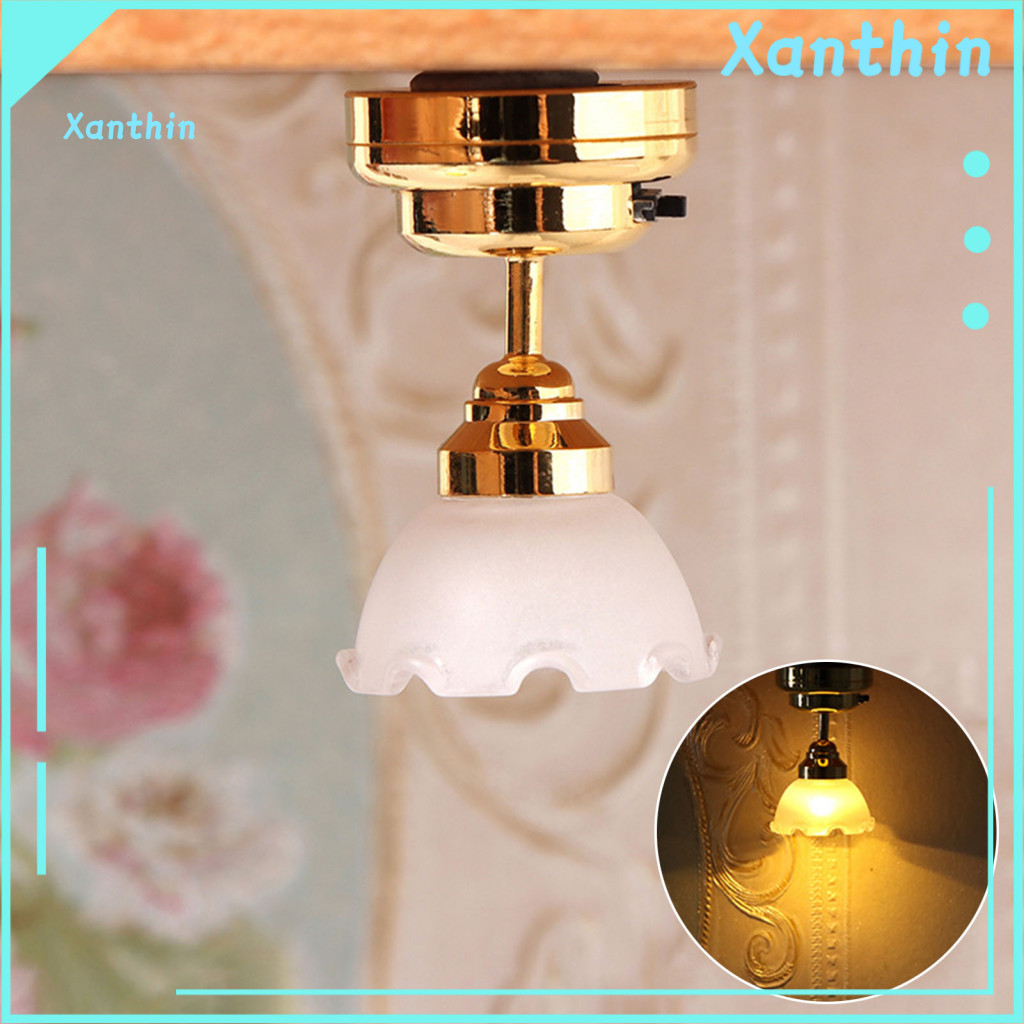 Miniature Led Lights Metal Base 1 12 Scale Ceiling with Switch Battery Operated Dollhouse Mini for Home Decor