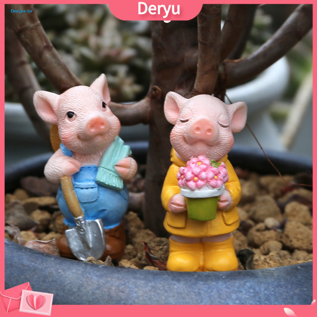 Cute Piglet Figurines 2pcs Mini Pig for Garden Decor Durable Waterproof Resin Micro Landscape Ornaments Perfect for Pott