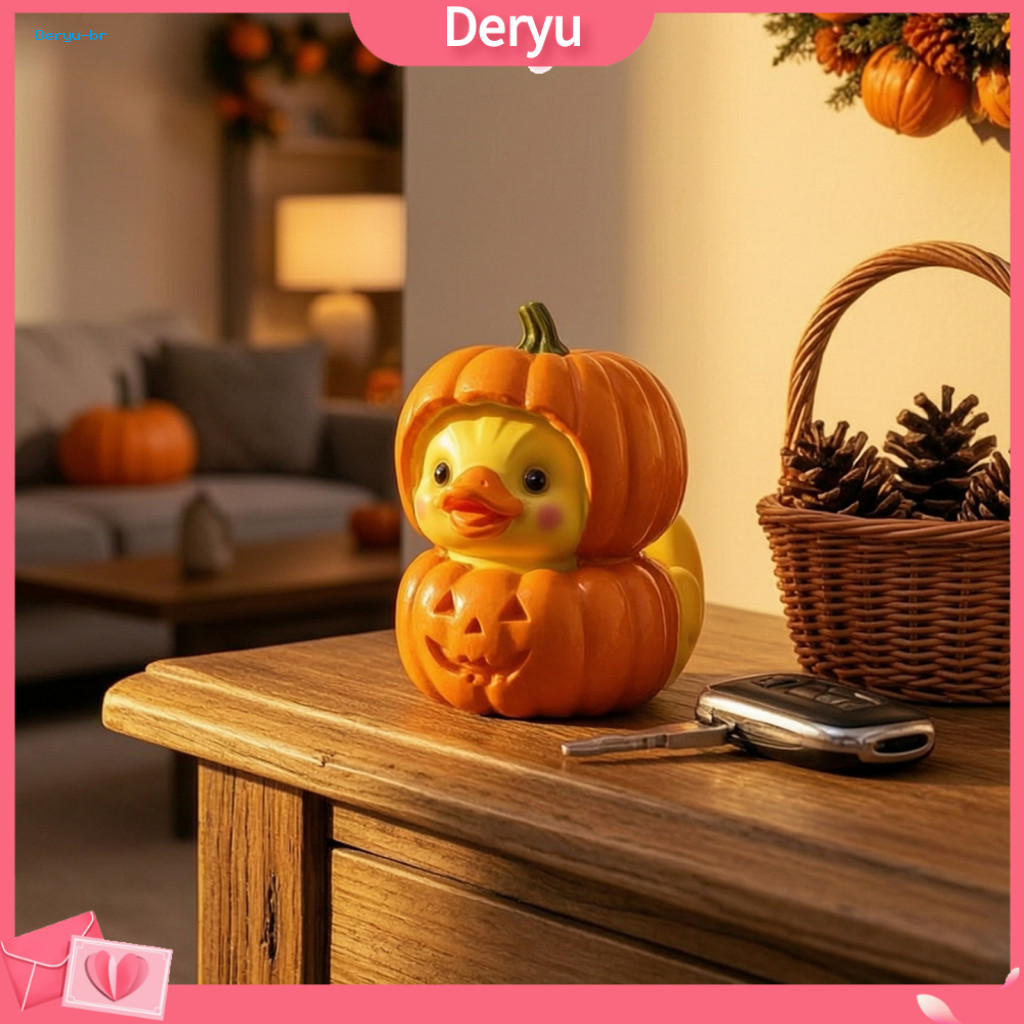 Unique Resin Gift for Friends Cute Halloween Ornaments Pumpkin Duck Ornament Yellow Figurine Stacked Decor Mini Desktop
