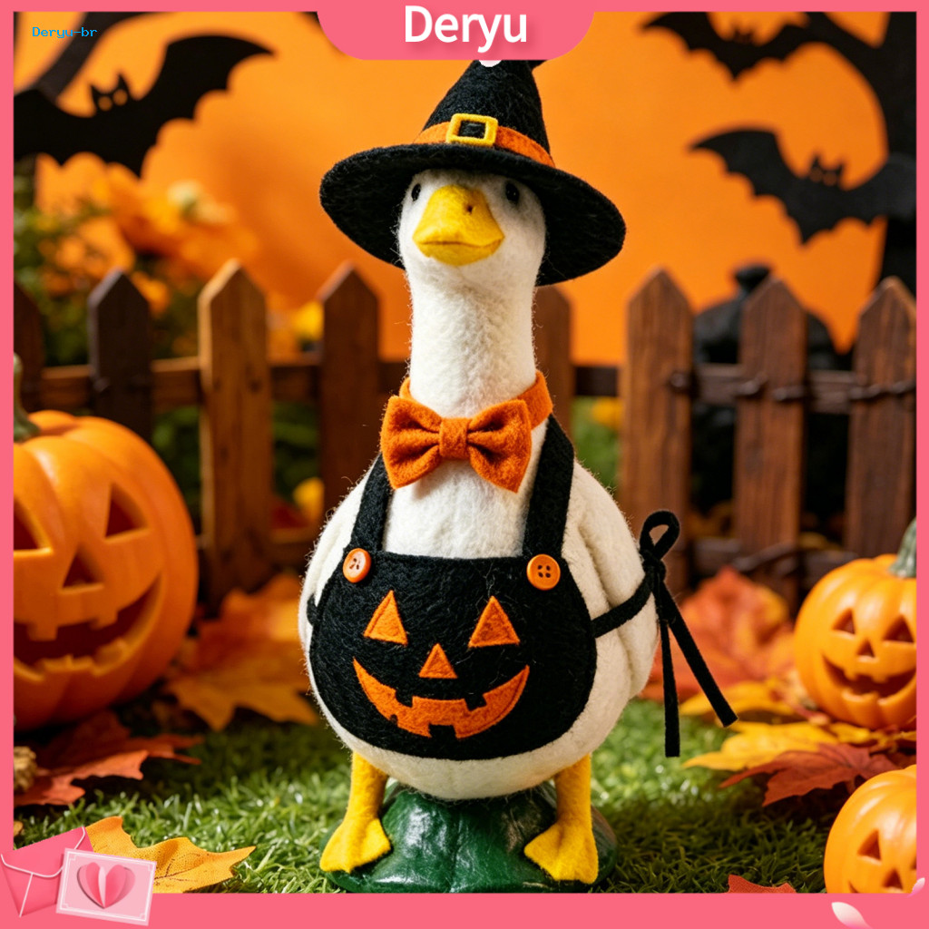 Halloween Goose Statue Pumpkin Apron Mini Figurine with Hat Cute Small Desk Decor for Home Office Festive Table Ornament