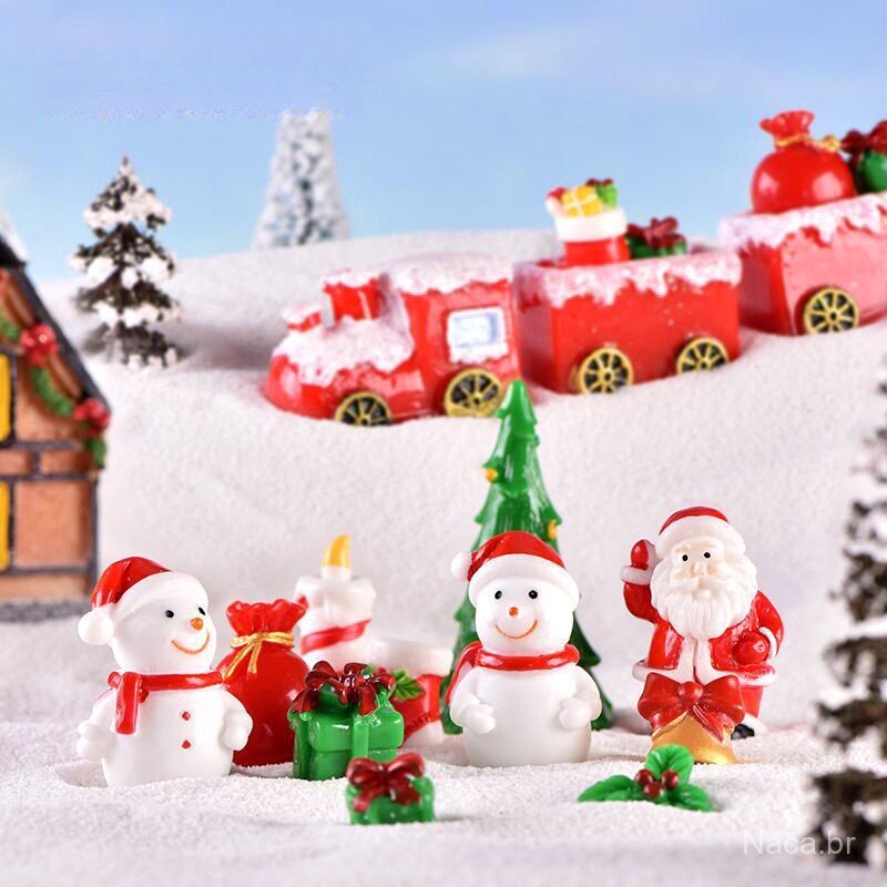 Christmas Mini Resin Ornaments Set, Tiny Santa Snowman Figures, DIY Craft Gift for Kids Xmas Decor