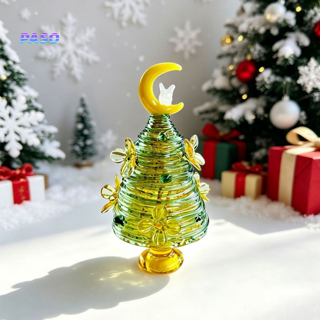 Glass Christmas Tree Tabletop Decor Colorful for Home Rotating Figurine with Star Moon Wire Wrapped Mini Holiday for Fes