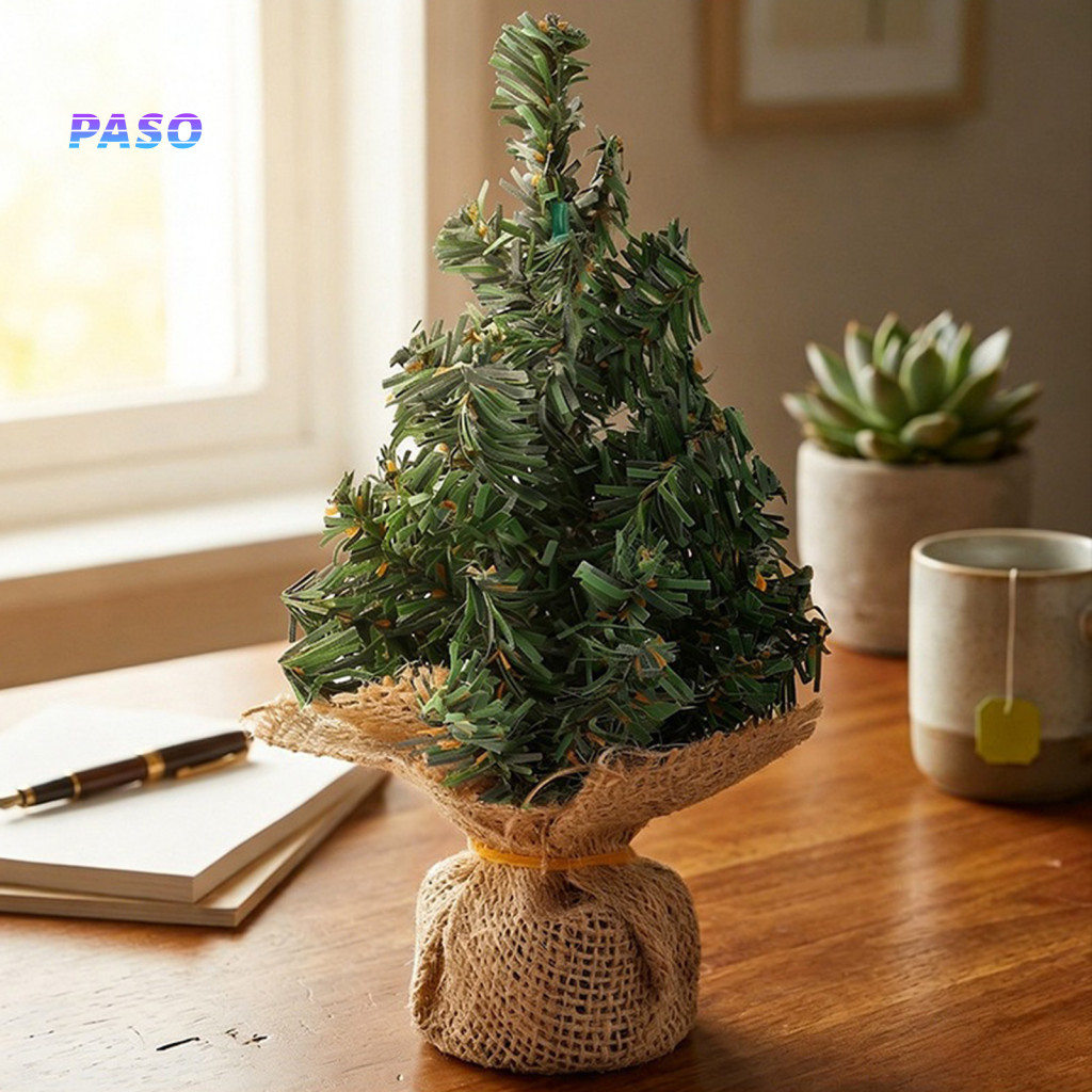Desktop Holiday Decoration Mini Christmas Tree Tabletop Decor Artificial Pine with Linen Base Small Xmas for Home Kitche