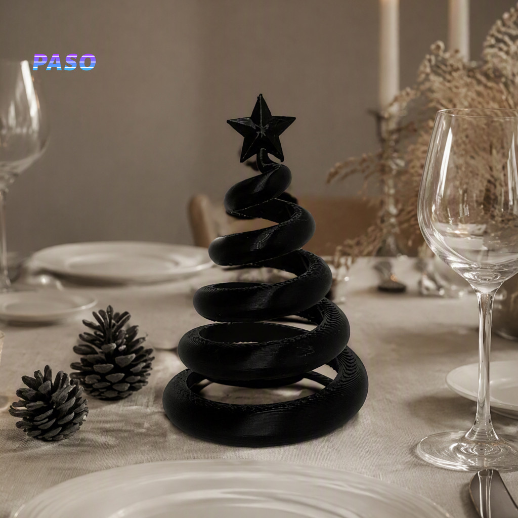 Desktop Art for Christmas Party Minimalist Spiral Tree Decor 3d Printed Figurine with Star Top – Mini Tabletop Ornamen