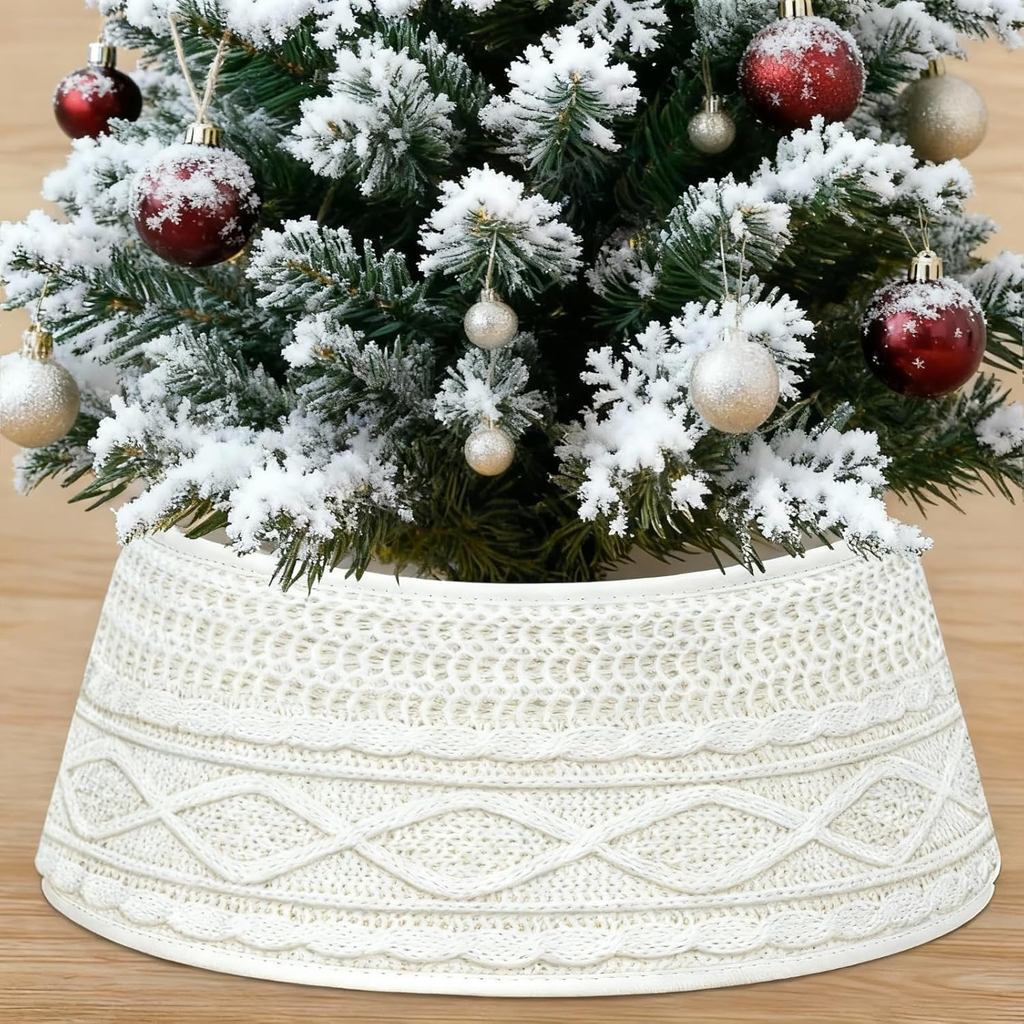 13.5 Inch Mini Knit Christmas Tree Collar - Small Xmas Tree Stand Cover for Tabletop Artificial Trees, Farmhouse Decor f