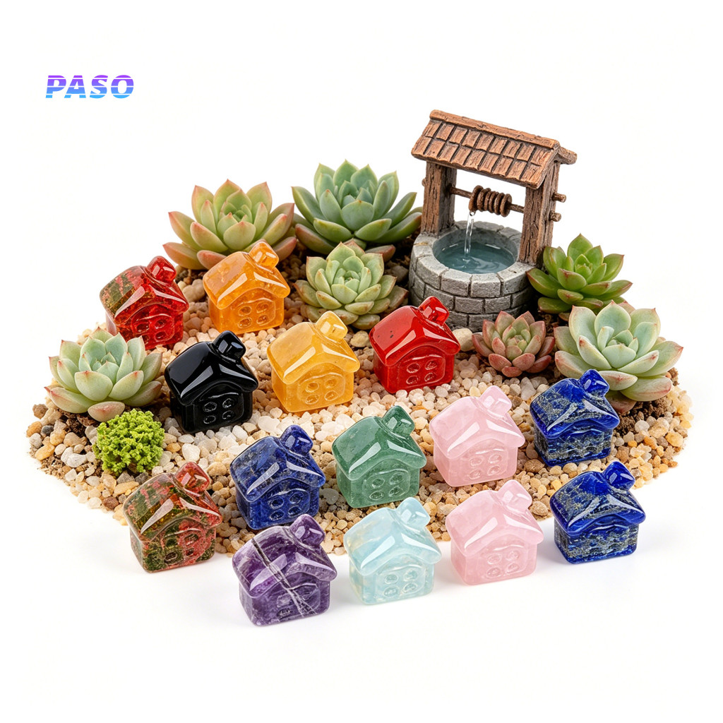 Polished Stone Craft Texture Decor Hand Carved Natural Mini House Figurine – Gemstone Desktop Ornament for Home Office