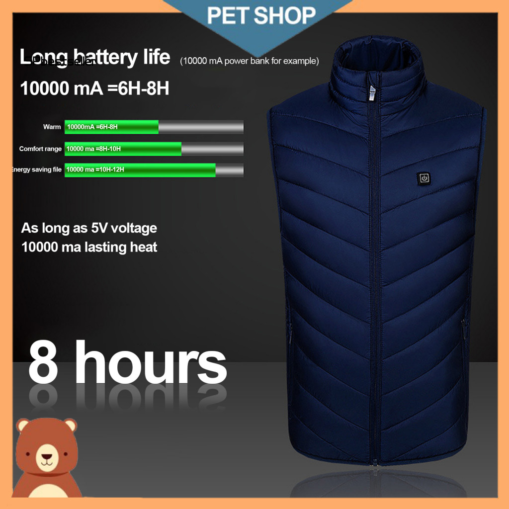 Men Heated Vest Electric Heating Men's Sleeveless Down Cotton Waistcoat with Stand Collar and Zipper Smart Thermal Warm