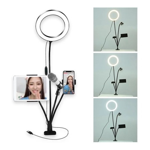 Ring Light Professional Live Stream Mesa Com Suporte 4 Em 1 Cor Da Estrutura Preto Cor Da Luz Branco-frio 110v/220v envio rápido