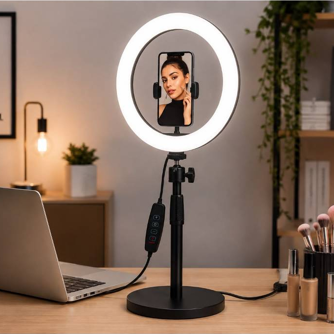ring light 10pol 26cm tomate mlg-080 led suporte celular 3 cores professional