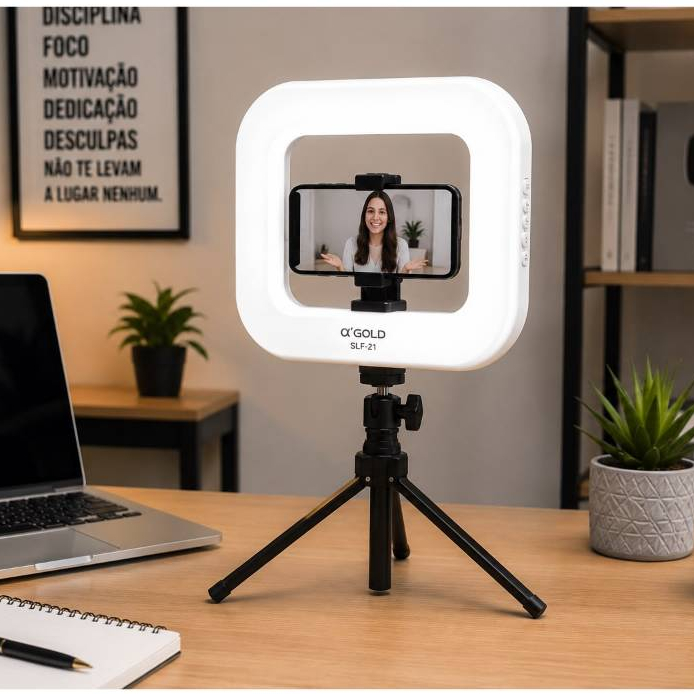 ring light led portatil professional agold slf-21 bateria recarregal bi-color 20w premium