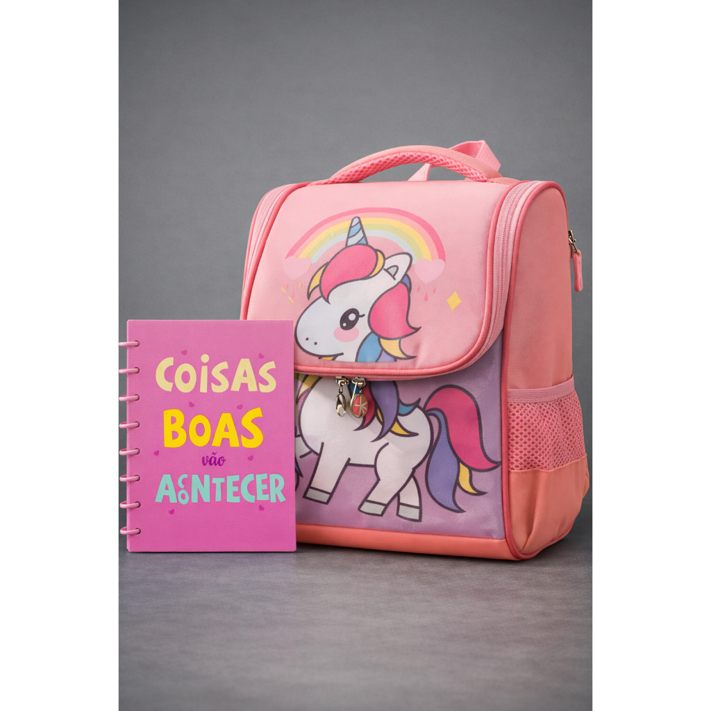 Kit Mochila Infantil Menina Com Caderno Inteligente Smart Fichario Com Folhas Destacáveis A5