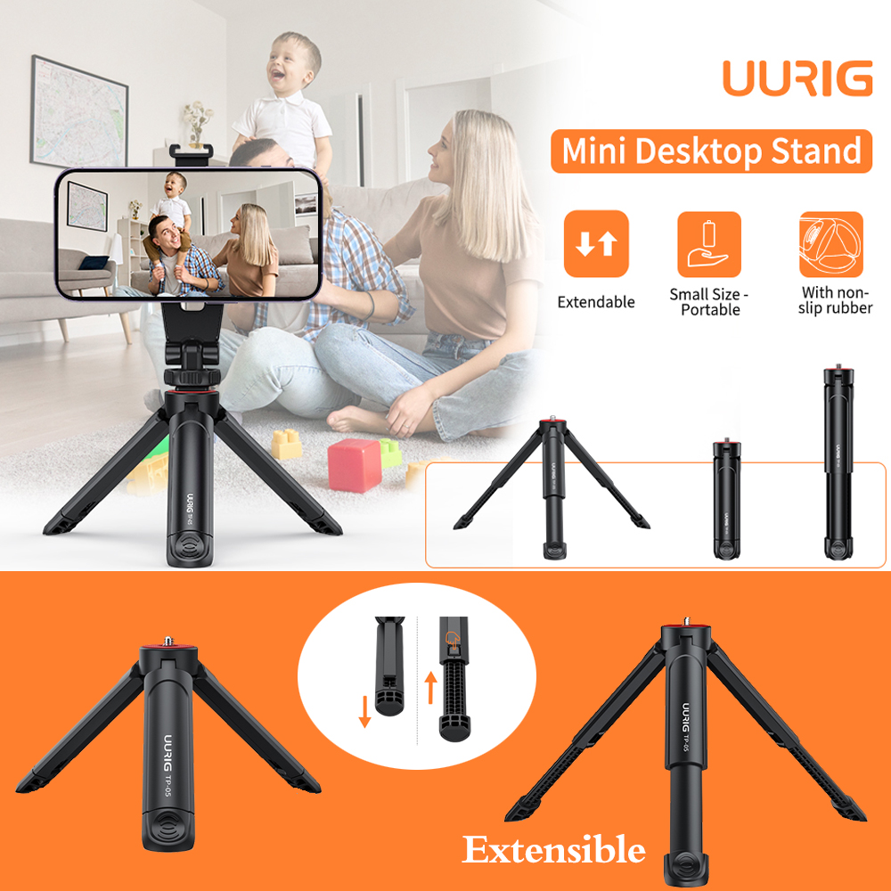 Novo UURIG TP05 Tripé de Câmera Mini Extensível, Suporte Portátil para Selfie com Cabo de Transporte, Tripé de Webcam de