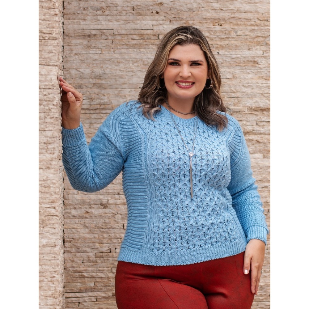 Blusa Tricot Mini Tranças Lançamento Elegante Moderna Plus Size Tam GG