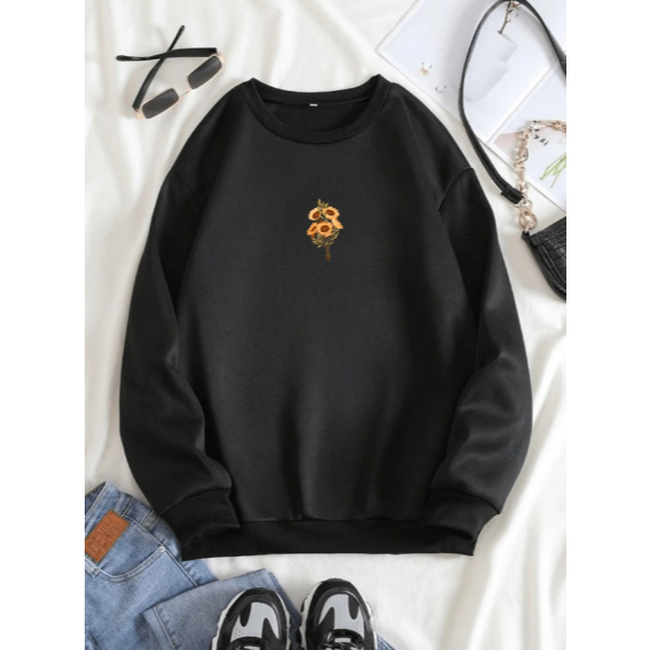 Moletom Mini Girassol Tendencia Gola Careca Fechado Flanelado Algodão e Poliéster