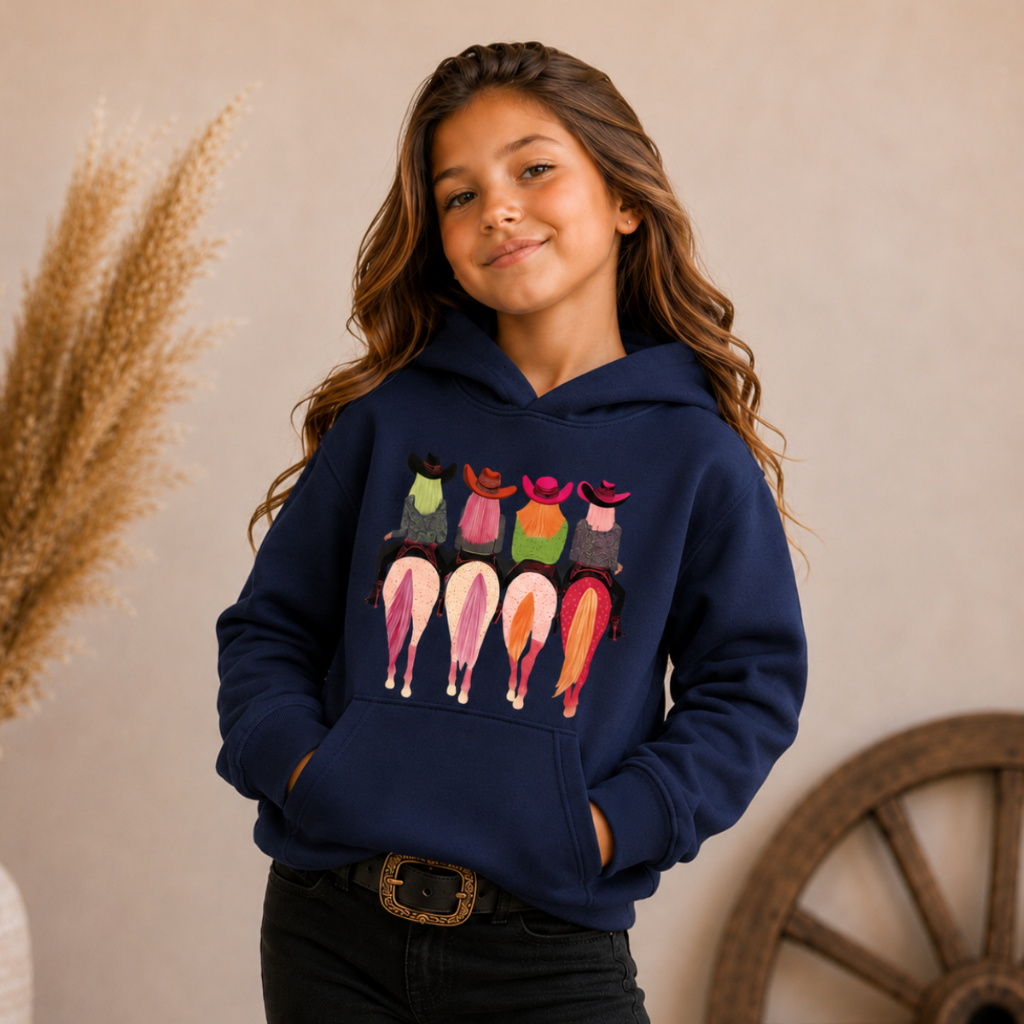 Blusa De Frio Moletom Flanelado Infantil Country Cowgirl Roupa De Inverno Casaco Capuz Bolsos Mini Diva