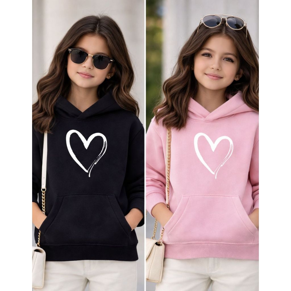KIt 2 Moletom Coração Style Infantil Juvenil Inverno Mini diva Blogueirinha Roupa De Frio Forrada Algodão