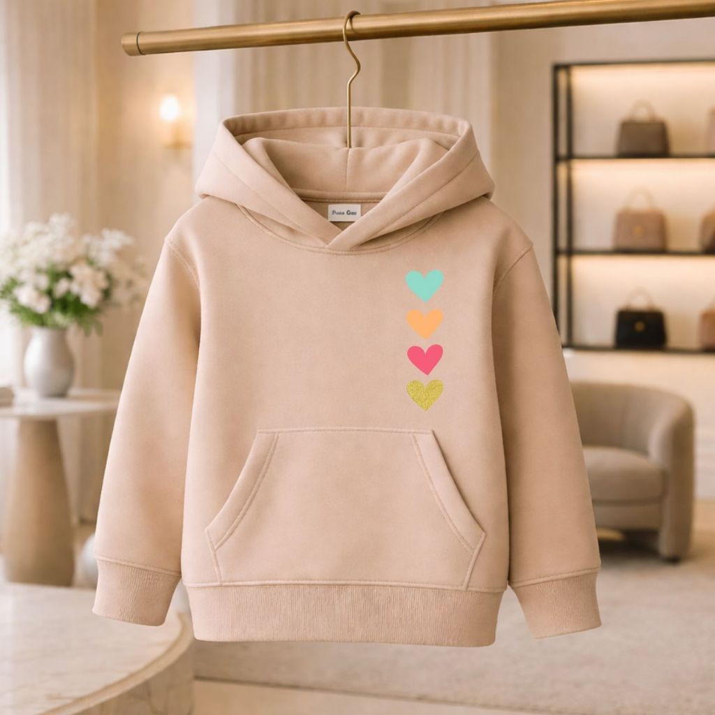 Casaco Moletom Infantil Capuz Inverno Estiloso Corações Coloridos Mini DIva Roupa De Inverno Meninas