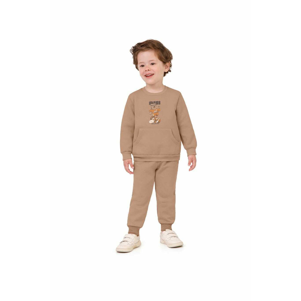 Conjunto Infantil Menino Mini Descolado Em Moletom Mesclado Malwee Kids - Marrom