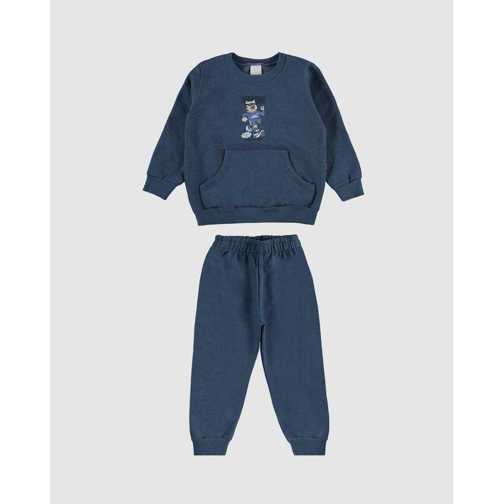 Conjunto Infantil Menino Mini Descolado Em Moletom Mesclado Malwee Kids - Azul