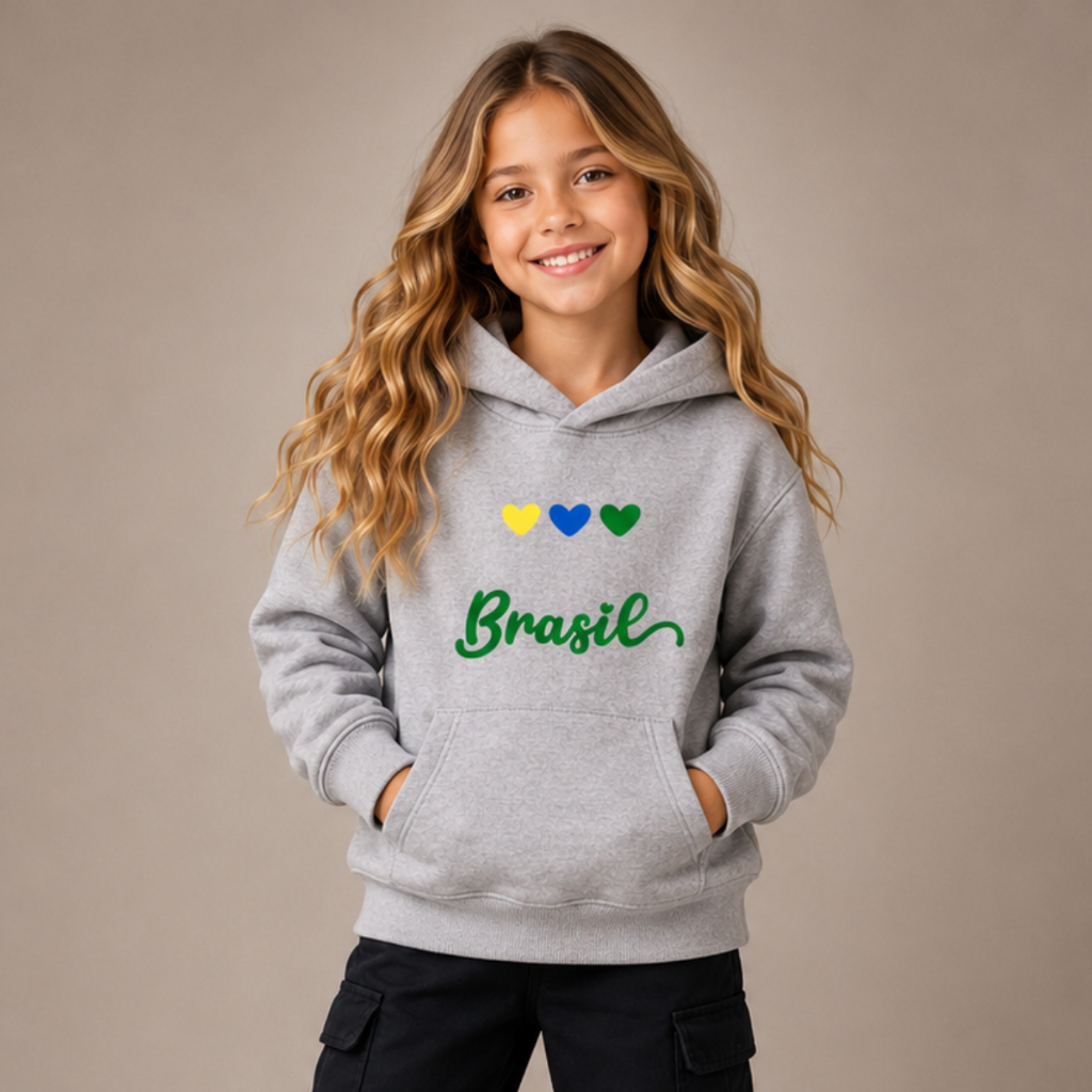 Moletom Infantil Brasil Copa Do Mundo Inverno Mini Diva Flanelado Fashionista Blogueirinha Brasilcore