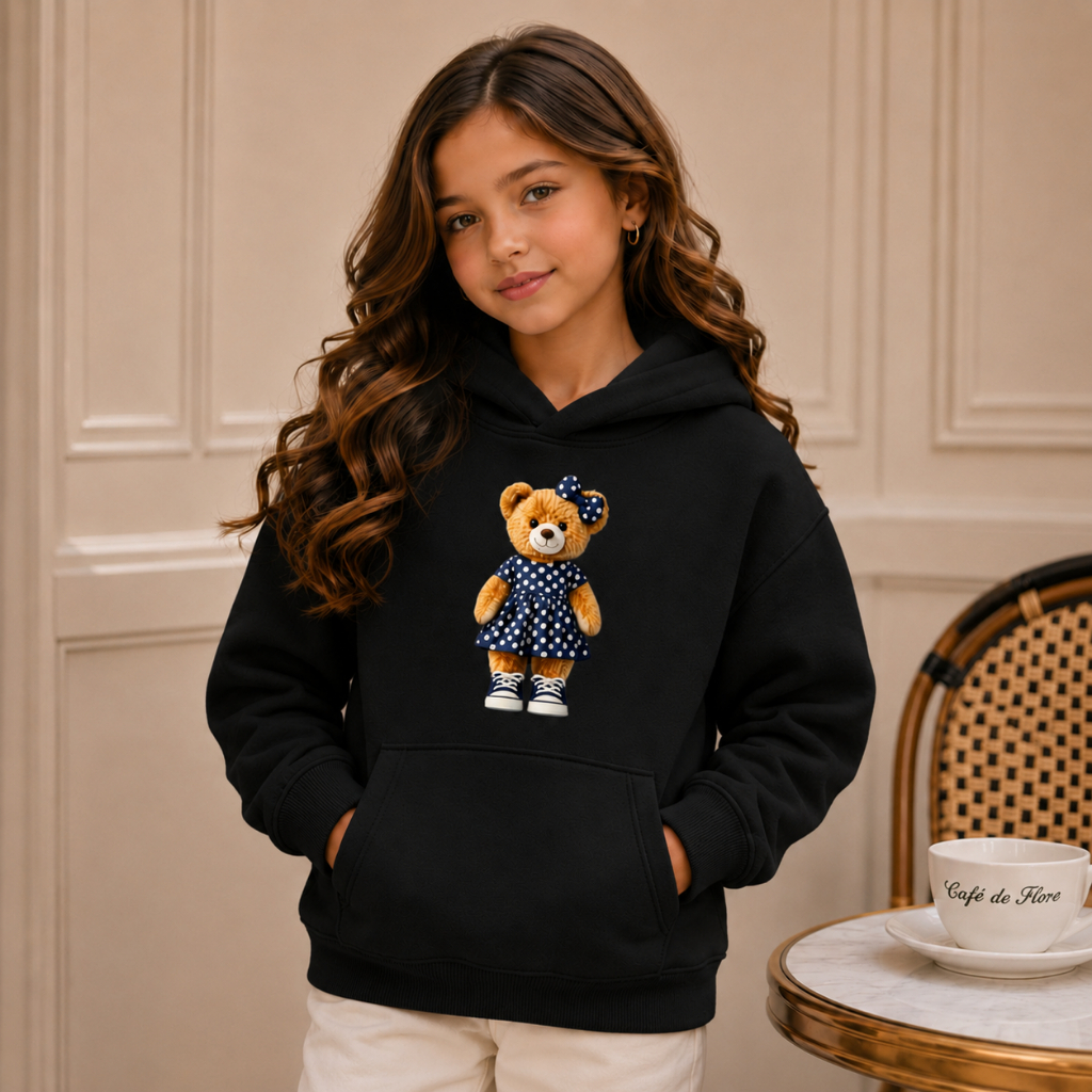 Blusa De Moletom Infantil Ursinha Fashion Poá Flanelado Capuz Mini Diva Estilosa