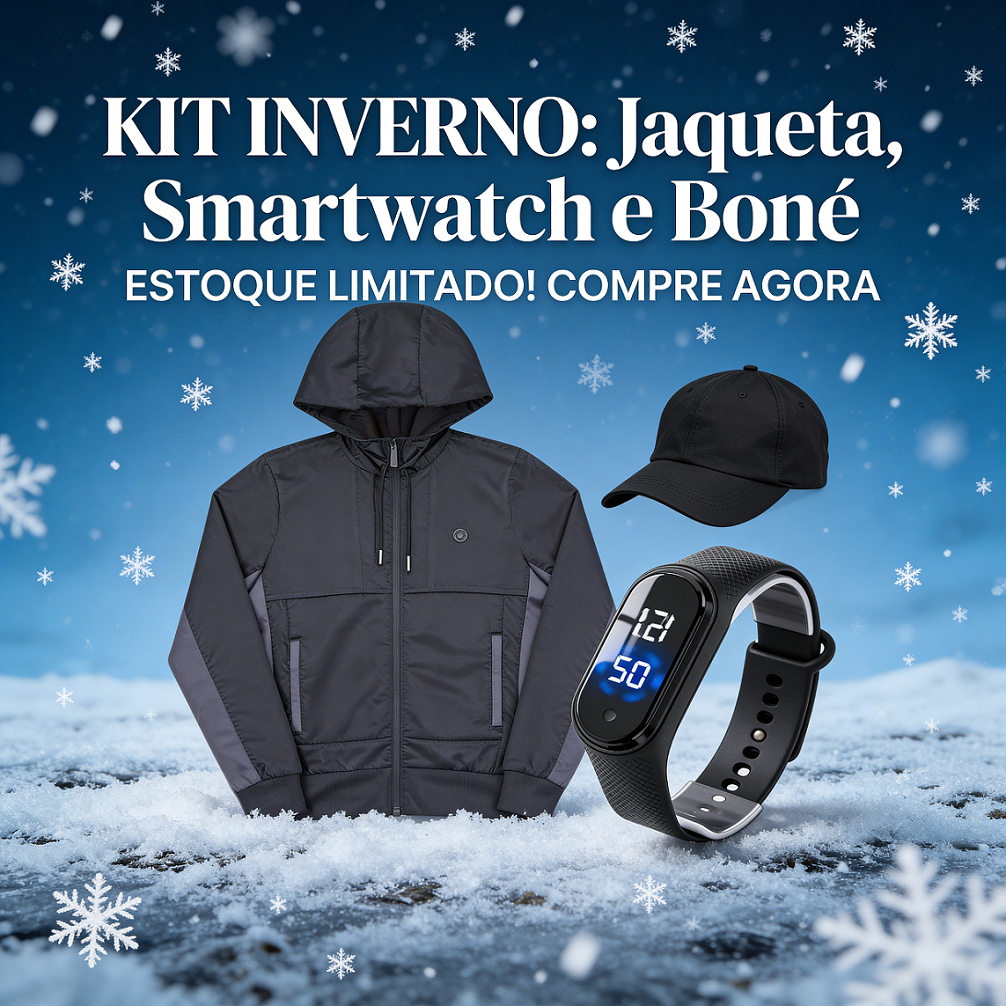 Blusa Moletom + Jaqueta + Boné + Relógio Smart Fitness – Estilo e Conforto Kit Completo Moda Masculina