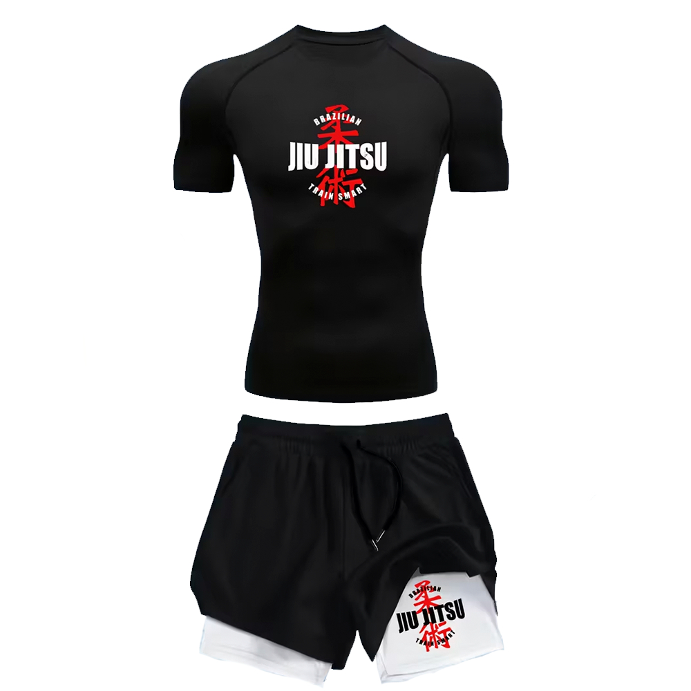 Kit Compressão Camiseta e Short 2 em 1 Fitness Brazilian Jiu Jitsu Arte Exclusiva Train Smart
