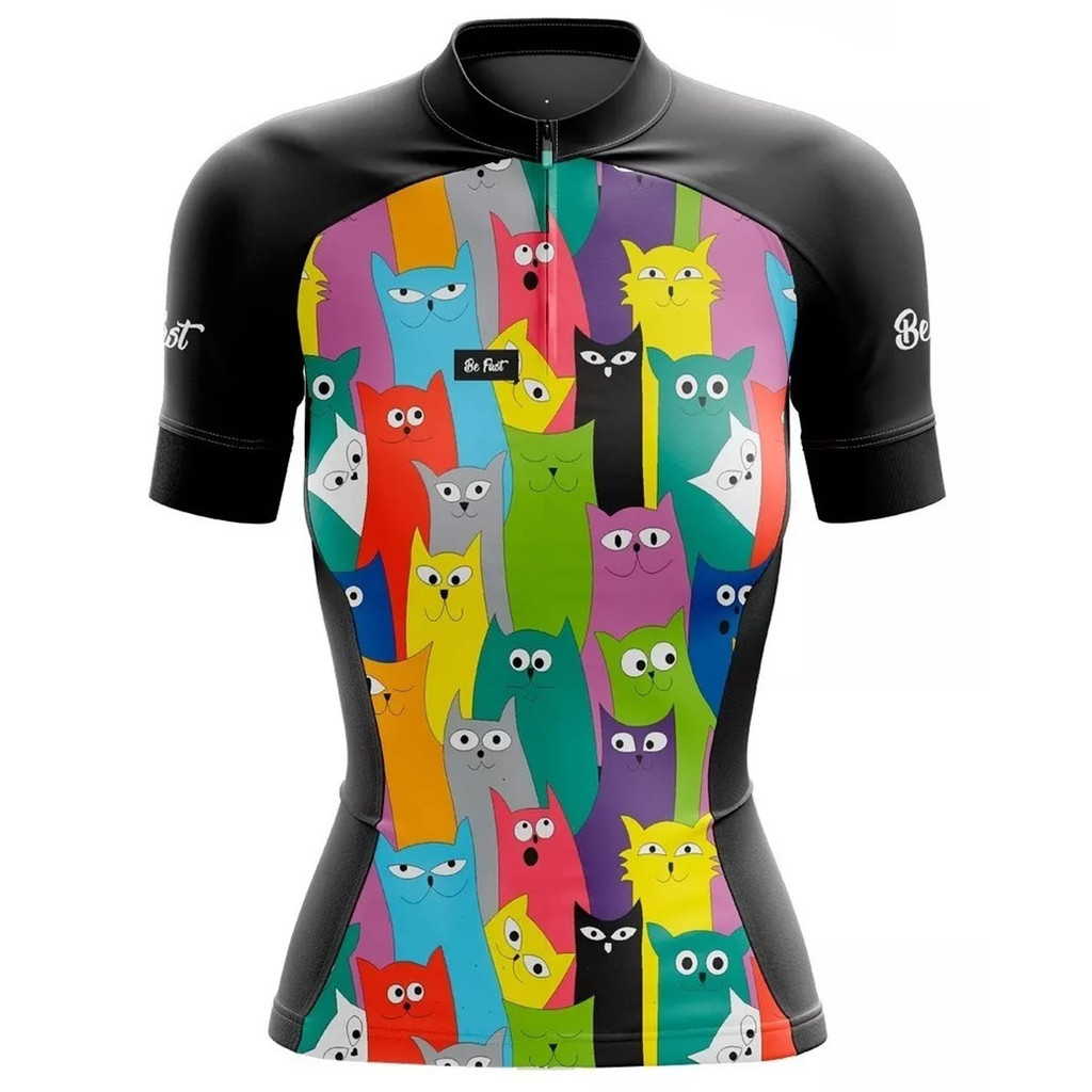 CAMISA CICLISMO FEMININA MOUNTAIN BIKE MANGA CURTA PROTEÇÃO UV RKC SPORTS GATINHOS ZÍPER TOTAL SMART
