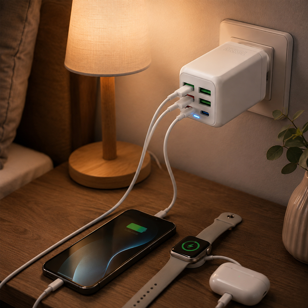 Carregador Turbo 168W 6 Portas USB-C PD Fast Charge LED