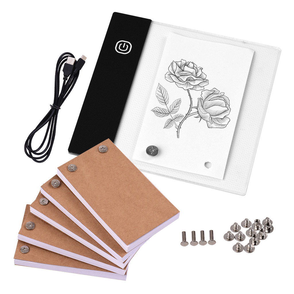 [Xstu-Fast ship] Kit Flip Book Com Mini Light Pad LED Lightbox Tablet Design Hole 300 Folhas Flipbook Parafusos De Ligaç