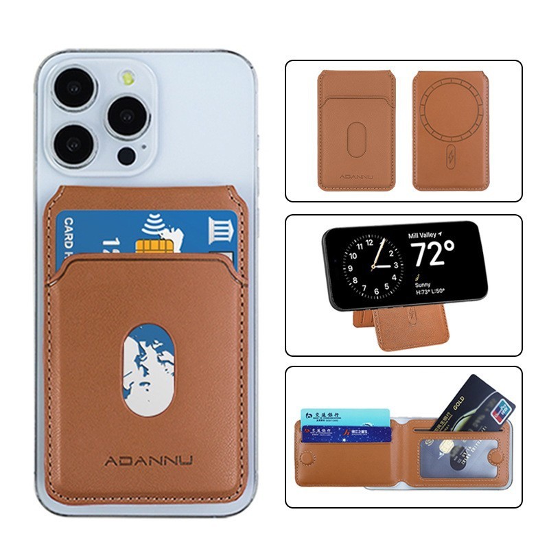 Suporte de cartão magnético para celular, adequado para iPhone, couro ultrafino, Magsafe, Bolsa de cartão móvel