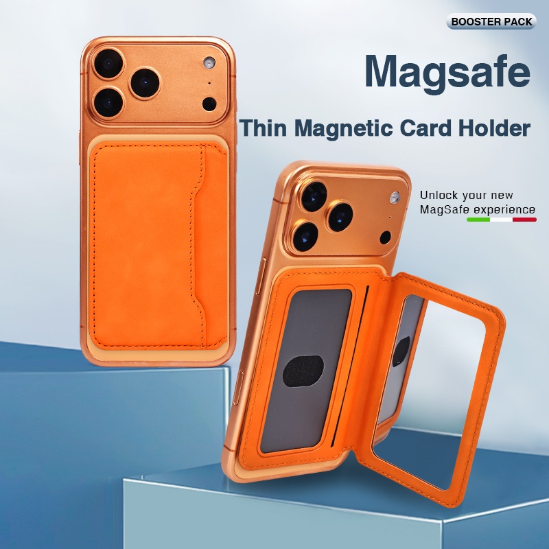 Porta-cartões magnético MagSafe ultrafino adequado para porta-cartões de couro iPhone com janela espelhada Porta-cartões