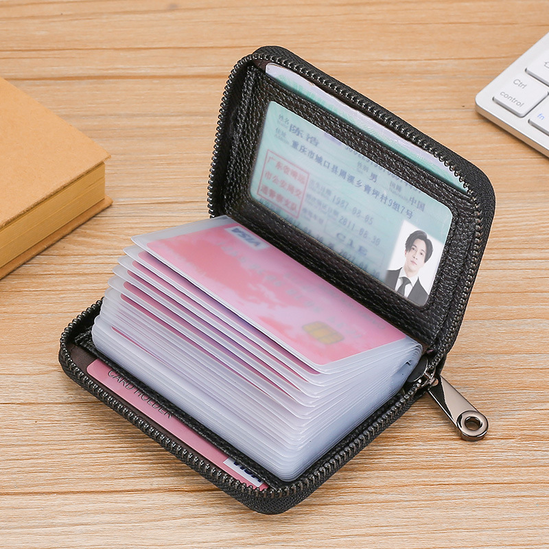 Novo Porta Cartões de Visita Masculino - Carteira com Zipper de PU Anti-Magnética e Múltiplos Compartimentos