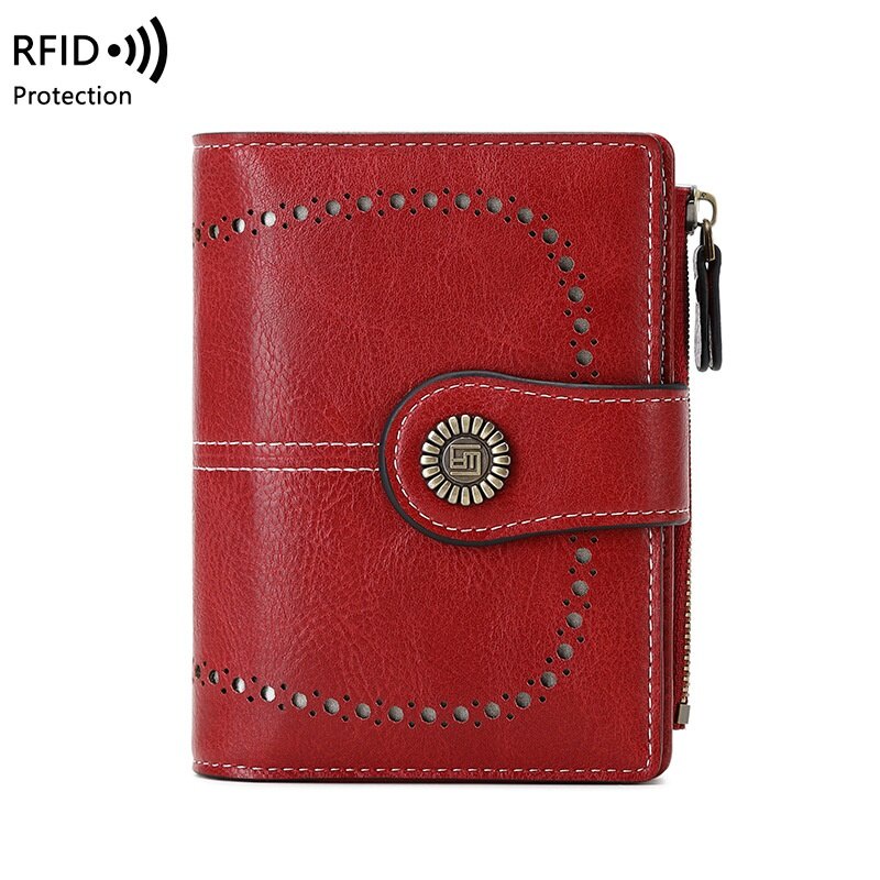 RFID Carteira Feminina Anti-Magnetica Nova De Couro De Cera Multi-Cartão De Moedas Curta