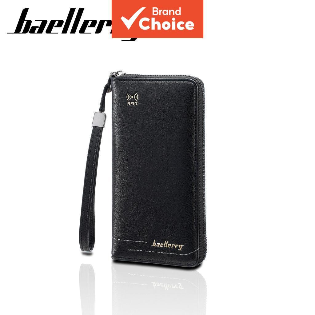 Baellerry Nova Carteira Longa Anti-Magnética com Zíper Clutch de Grande Capacidade com Múltiplas Divisórias para Homens