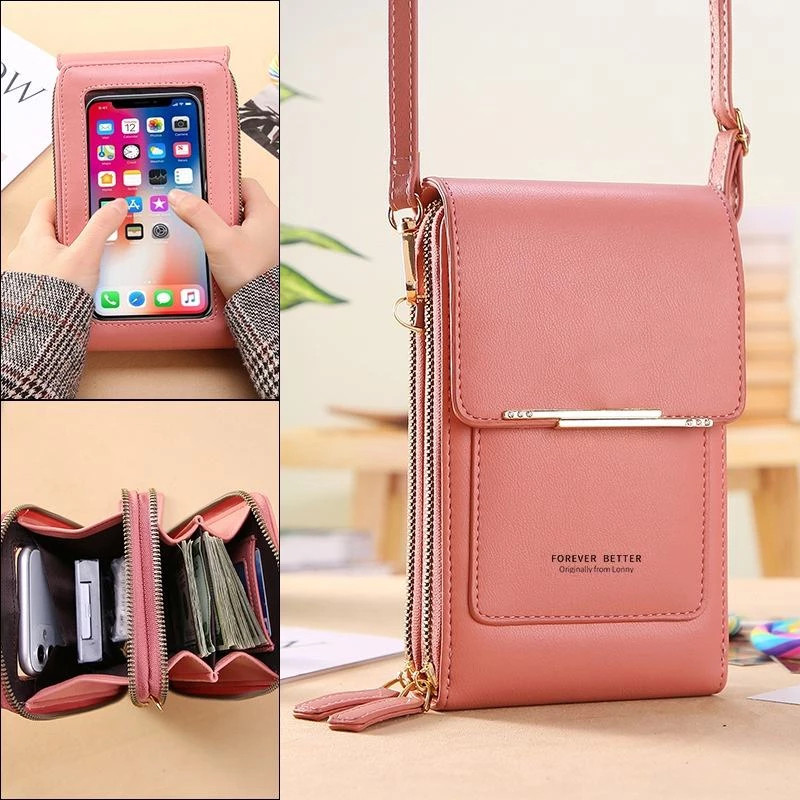 Crazy Bag Bolsa Feminina Transversal Touch Screen com Porta Celular e Cartão Fecho Magnético