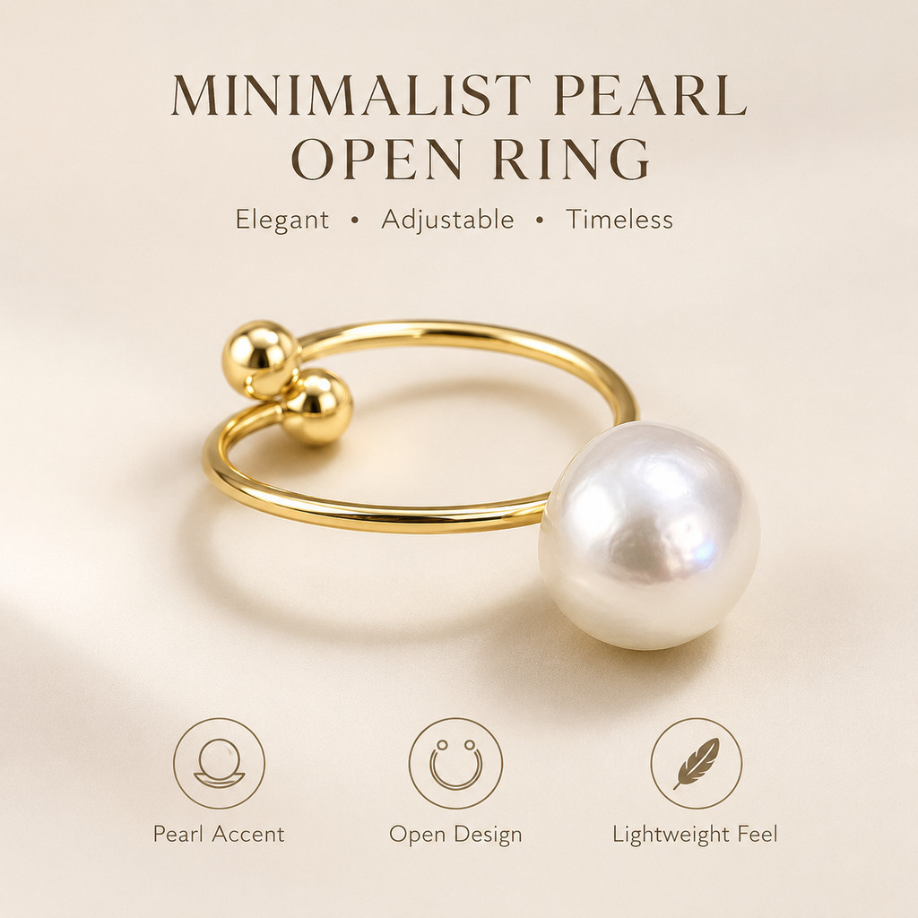 Large pearl ring for women2024New niche design, light luxury, high-end feel, adjustable index finger ring, elegant ring