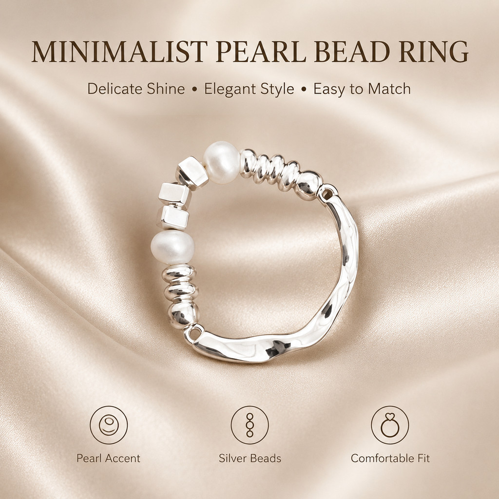 Irregular silver and pearl ring, light luxury niche, high-end artistic retro style, adjustable open ring for the index f