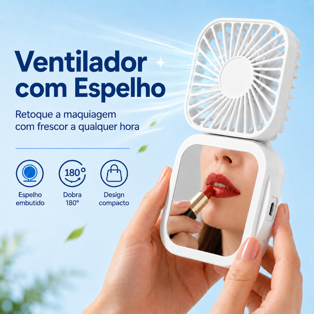 Mini Portable USB Rechargeable Handheld Fan with Mirror, 3 Speeds, Foldable for Makeup, Includes Type-C Cable
