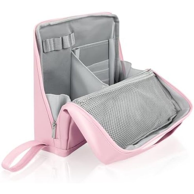 Large Capacity Makeup Bag with Compartments,Waterproof Portable and Foldable Travel Makeup Storage Bag for Women (Beige)