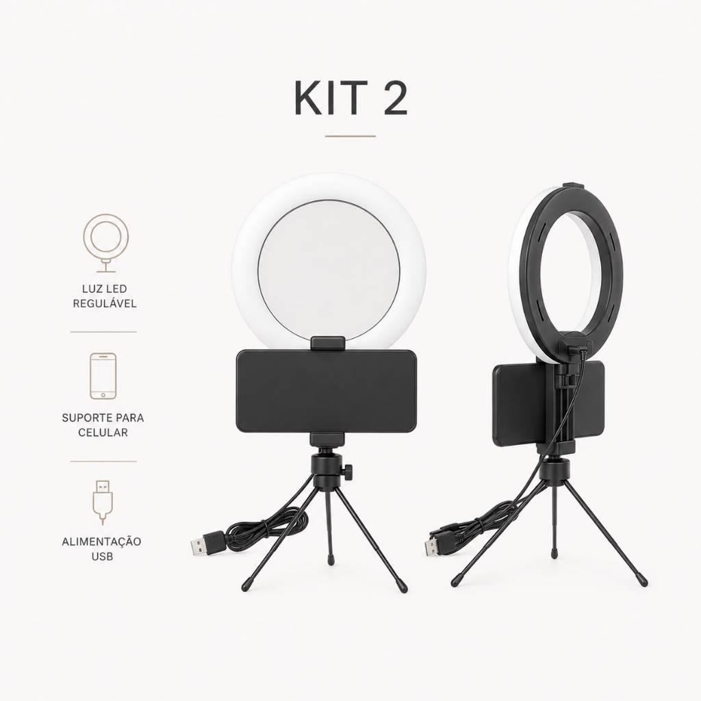 KIT 02 Ring Light 6 Polegadas Portátil Iluminação LED Para Maquiagem Vídeos Lives Fácil Montagem