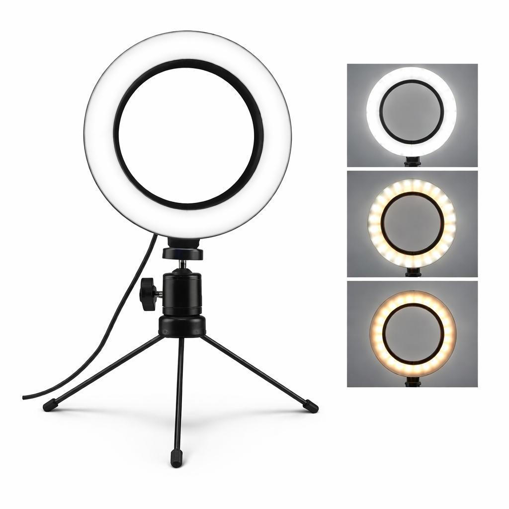 Ring Light de Mesa Blogueira Portátil Luminária De Led 6 Polegadas + Tripé De 16 Cm