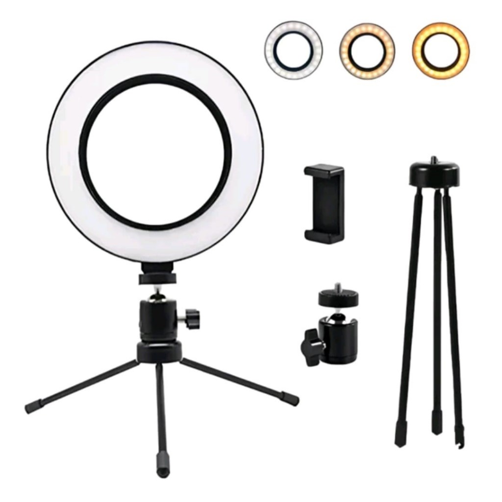 Luminária RING LIGHT PORTÁTIL 26cm e Tripé 14cm  Iluminador Youtuber/Instagramável